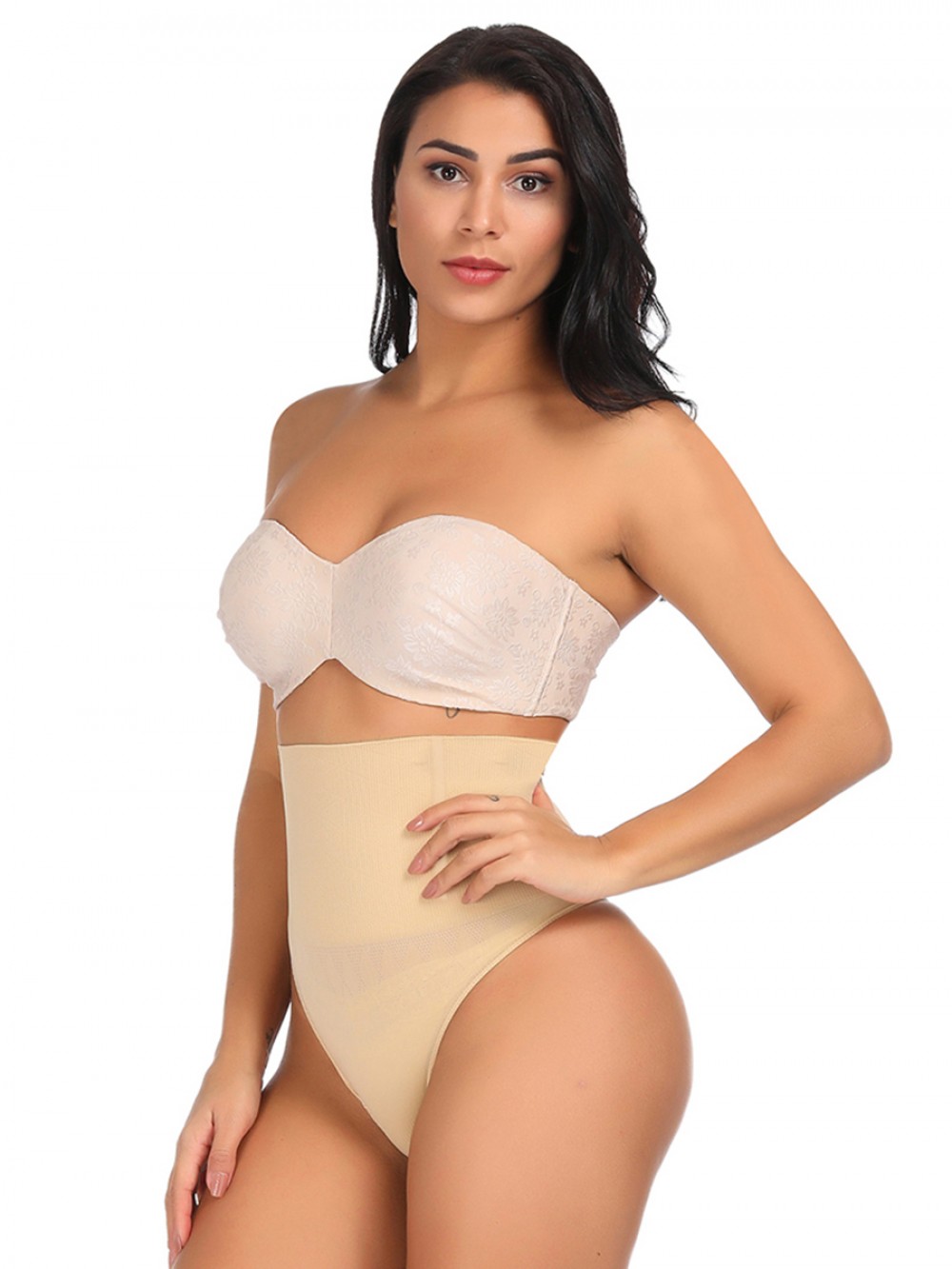 Skin Color Underbust Shapewear With Zipper Lace Trim Breathable